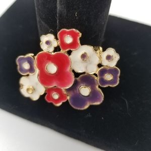 Weiss enamel red white purple flowers brooch pin